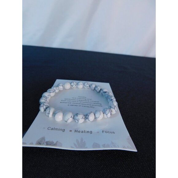 Howlite Gemstone Bead Bracelet Calming Healing Focus Stretch Unisex Jewelry Gift - Picture 3 of 12
